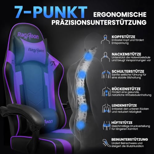 Riftracer Gaming Stuhl Chair Gamer Sessel - Ergonomischer Gamer Stuhl mit Fußstütze Kopfstütze und Lordosenstütz Höhenverstellbar… – Ansicht 6