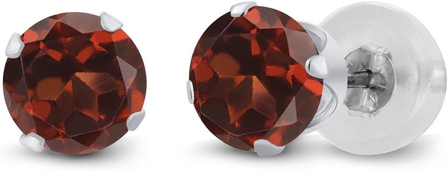 Gem Stone King 14K White Gold Garnet Stud Earrings For Women Men | 1.00 Cttw | Gemstone Birthstone | Round 5MM | Fine Jewelry Gifts for Her Mom Women Wife