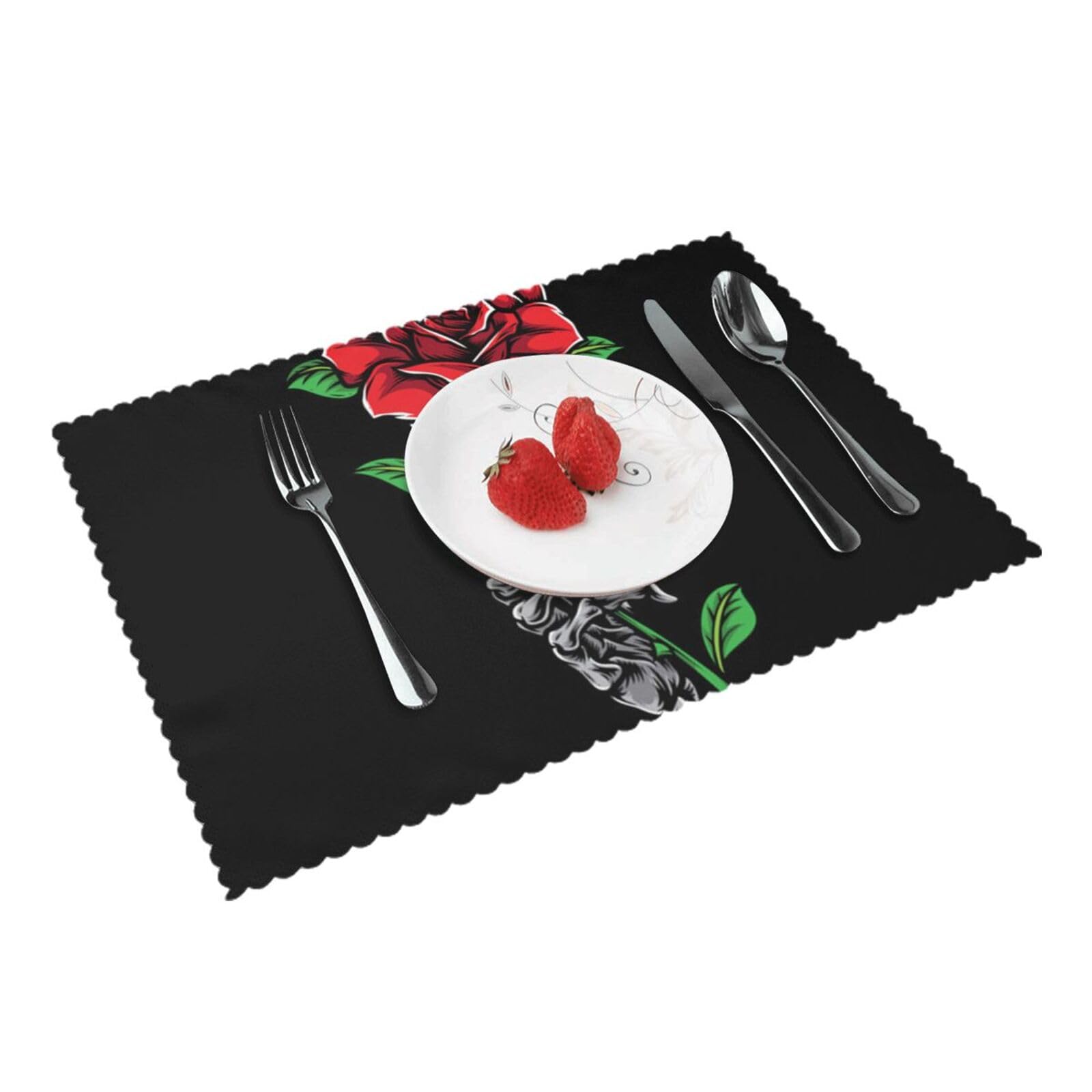 Skull Rose Printed Placemats Set of 4 PCS Washable Placemat for Kitchen Table Heat-resistant Table Mats 45x30 CM