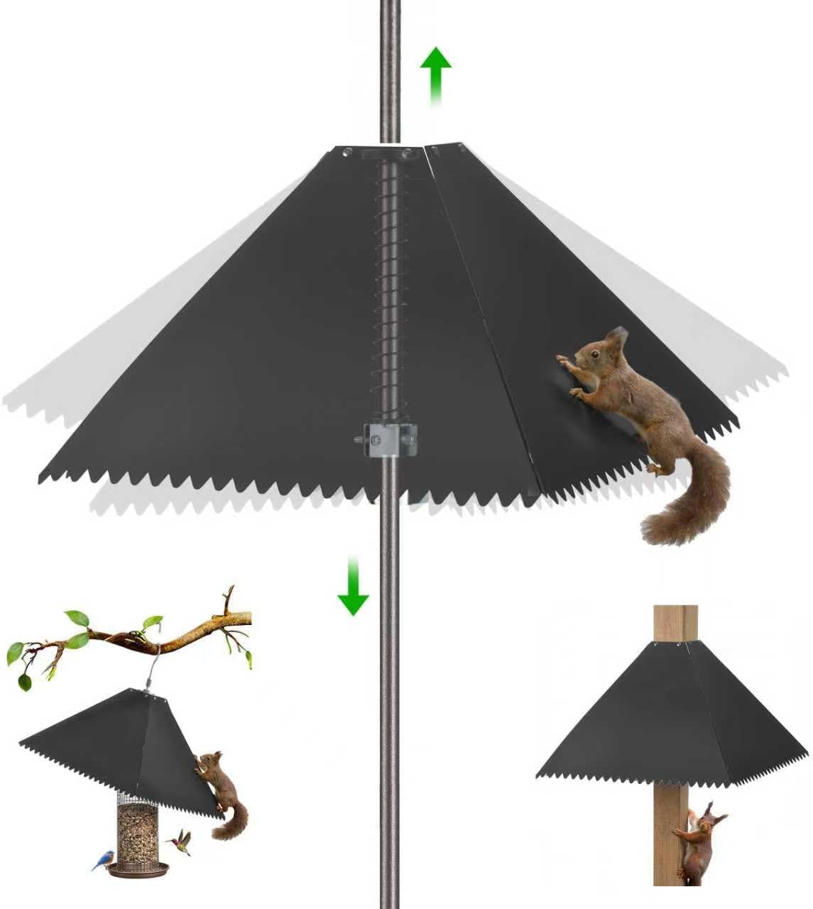 16" Metal Squirrel Baffle, Outdoor Bird Feeder Pole Squirrel Spikes Baffle, Hanging Bird Feeder for 4x4 Wooden Posts,Tree Trunks (Black,2pcs)