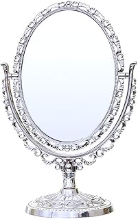 Vintage Oval Vanity Mirror, Double-Sided Tabletop Stand with 360° Swivel, Decorative Frame, Silver Price In India