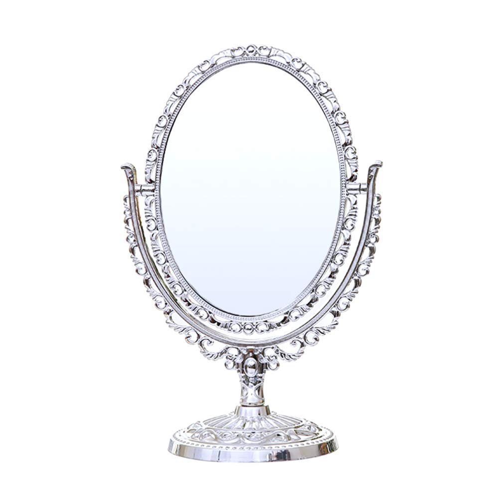 Vintage Oval Vanity Mirror, Double-Sided Tabletop Stand with 360° Swivel, Decorative Frame, Silver-image-10