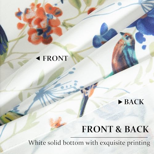 Image of VOGOL Blue Print French Door Panel, Natural Birds & Flowers Design Classic Drapes for Front Glass Door, 40 Inches Long Short Curtain with Tieback, 1 Piece