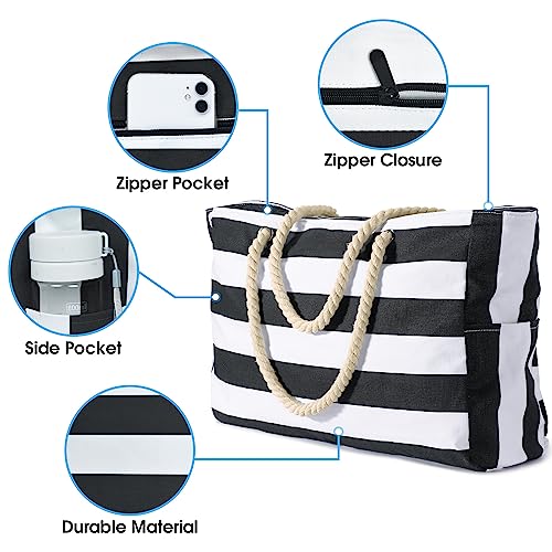 Becokan Beach Bag Large Beach Tote Bag for Women Waterproof Sandproof Swim Pool Bag With Zipper (Black) by Becokan - Used condition - Image 4