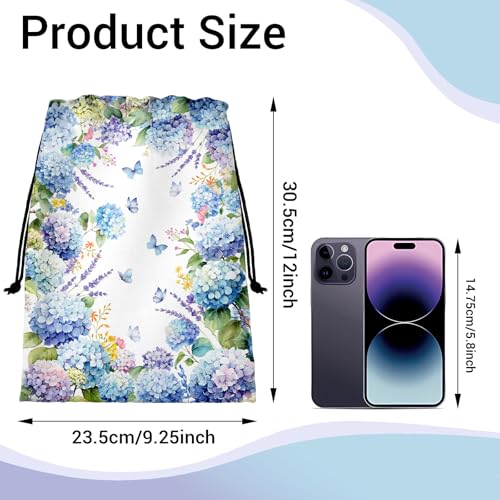 Image of Hydrangea Butterfly Gymnastics Grip Bag Small Flowers Print Drawstring Storage Pouch Bag