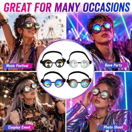 Image of 3-5 Days Delivery Kaleidoscope Rave Rainbow Crystal Lenses Steampunk Goggles