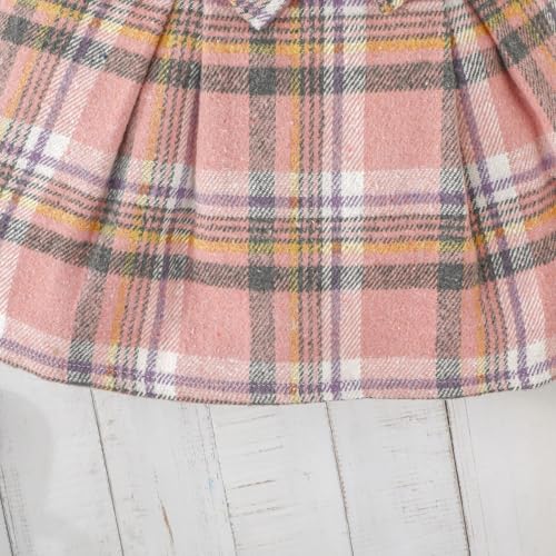 Image of Noubeau Toddler Girls Plaid Outfits Girls Puff Sleeve Knit Ribbed Shirt Tops Plaid Skirt Set Kids Fall Winter Clothes