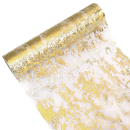 FANGCCC Tischläufer, 28cm x 15m Funkelnde Polyester Tüll Band Rolle mit Tee Gold Folie für Event Party, Hochzeit, Geburtstagsfeier(Tee Gold) Cover
