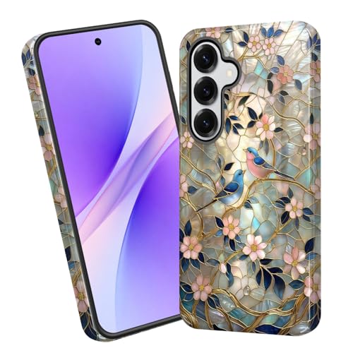 MUOHEGNT for Samsung Galaxy A17 5G Case for Women, Shockproof Dual Layer Protective Cover, Hard PC + Soft TPU Bumper with Raised Camera & Screen Protection,Stained Glass Flower Bird - image 1