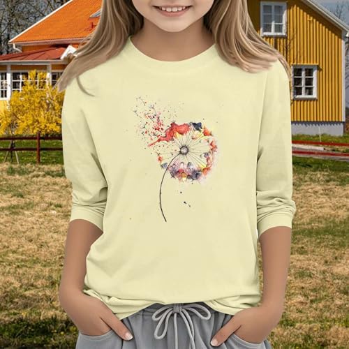 Teen Girls Floral 3/4 Length Sleeve Top Summer Crewneck Casual Athletic Blouse for Kids Soft Comfy (Khaki #7, 8-9 Years)4