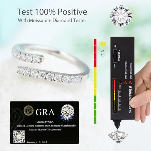 Moissanite Wedding Band Adjustable Open Twist for Women，D Color VVS1 Round Cut Diamond Eternity Ring S925 Sterling Silver with 18K White Gold Plated Stackable Gemstone Jewelry3