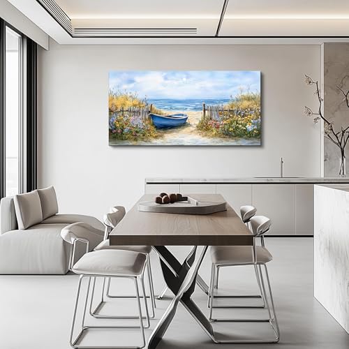 QIYILEXWART Canvas Wall Art For Living Room Wall Decor For Bedroom Office Wall Decoration Sea Side Boat Landscape Painting Farmhouse Pictures Artwork Room Aesthetic Home Decor 20x40 In
