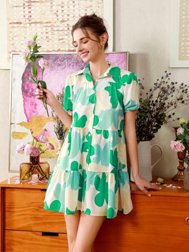 Image of Women's Fit and Flared Shirt Midi Dress with Collar Neck & Short Sleeves - Rayon Casual Dress