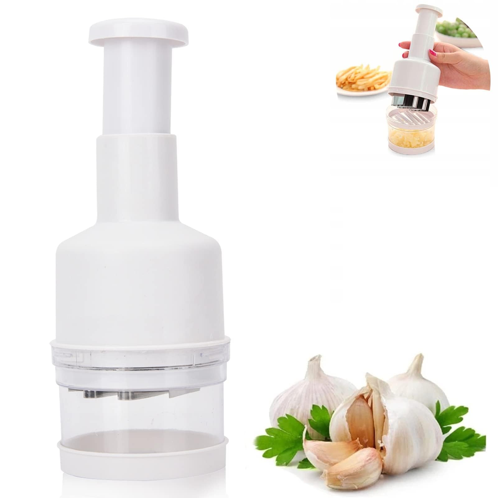 Azonee Food Chopper, Manual Vegetable Chopper, Fruit Chopper, Garlic Chopper, Hand Press Chopper for Onion, Garlic, Nut, Manual Food Chopper for Kitchen, Dishwasher Safe (White)