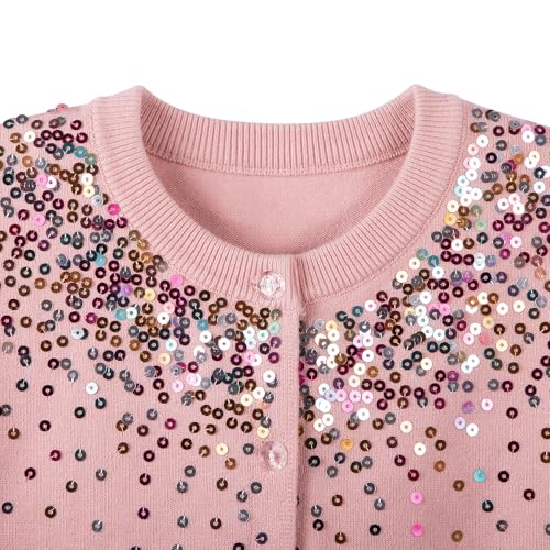 Image of Danny D Girls Sequin Knitted Sweater Cardigan Crew Neck Long Sleeve Button Tops