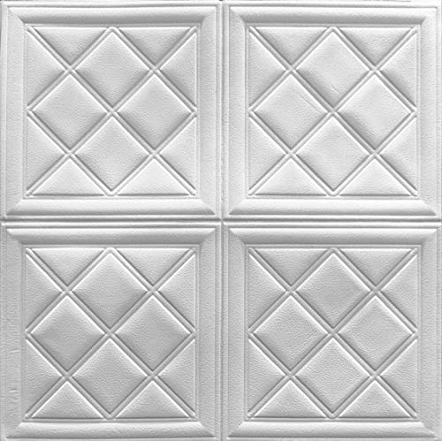 SAJAWAT Wall 3D PE Foam Brick Wall Stickers Self Adhesive Wallpaper DIY Wall D�cor (70 x 70 cm, 5.3 Square Ft per Panel) (10, White Cross)