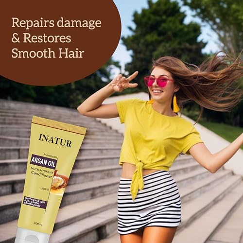 Image of inatur Argan Oil Hair Conditioner | Nourishing & Frizz Control | Deep Conditioning for Smooth, Shiny Hair | Sulphate-Free & Color Safe Formula | 200ml