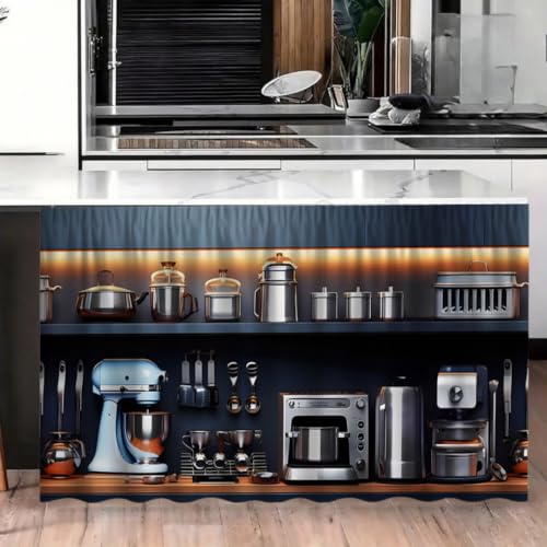Image of Kitchen Curtains for Sink | Premium Printed Under-Sink Skirt for Kitchen Counter | Washable & Dustproof Rod Pocket Curtain | Home & Cooking Theme Decor (150cm x 70cm) (Machine)