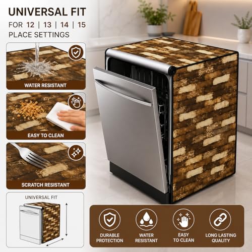 Image of Waterproof Dishwasher Cover for 12 to 15 Place Setting | Suitable with Bosch, LG, IFB, Hafele, Faber & More | Dustproof Appliance Protector Zip Cover Universal Fit-(63X63X88cms Design 8)