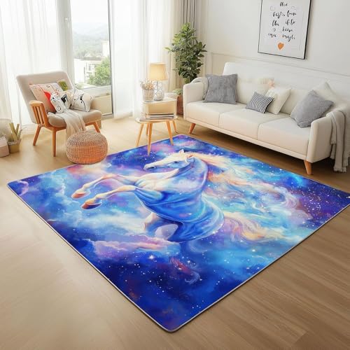 UUZEAI Alfombra de Caballo con diseño de Cielo Estrellado, diseño de Universo, Antideslizante, Lavable, para Dormitorio y Pasillo, 80x150cm