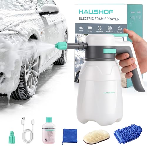 HAUSHOF 61 fl oz Electric Foam Sprayer USB Rechargeable with 11 fl oz Car Wash Liquid Cordless Automatic Pressurized Foam Sprayer for Car Washing Auto Detailing Home & Garden