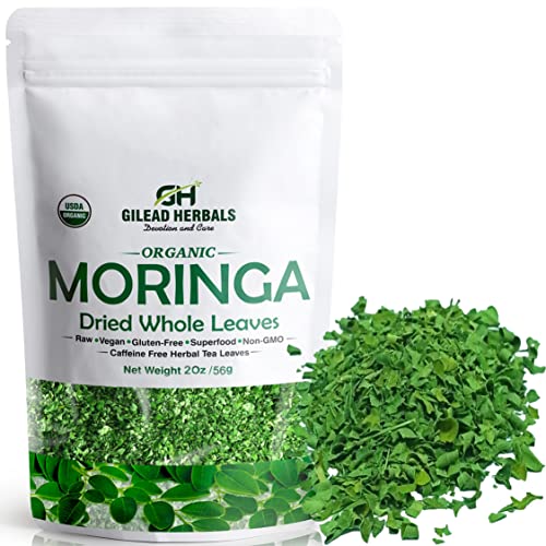 Gilead Herbals - Moringa Leaves - Organic Tea Leaves - Malunggay Leaves - Moringa Oleifera - Hojas De Moringa - Energy and Immune Booster. Non-GMO, Vegan, In Tea, Smoothie, Cooking, Baking (2 Oz - Whole Leaves)