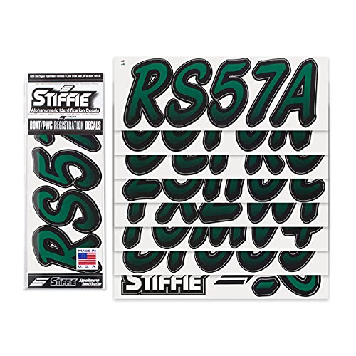 Image of STIFFIE Whipline Racing Green /Black 3 inch Boat & PWC Registration Decals • Numbers Letters Stickers