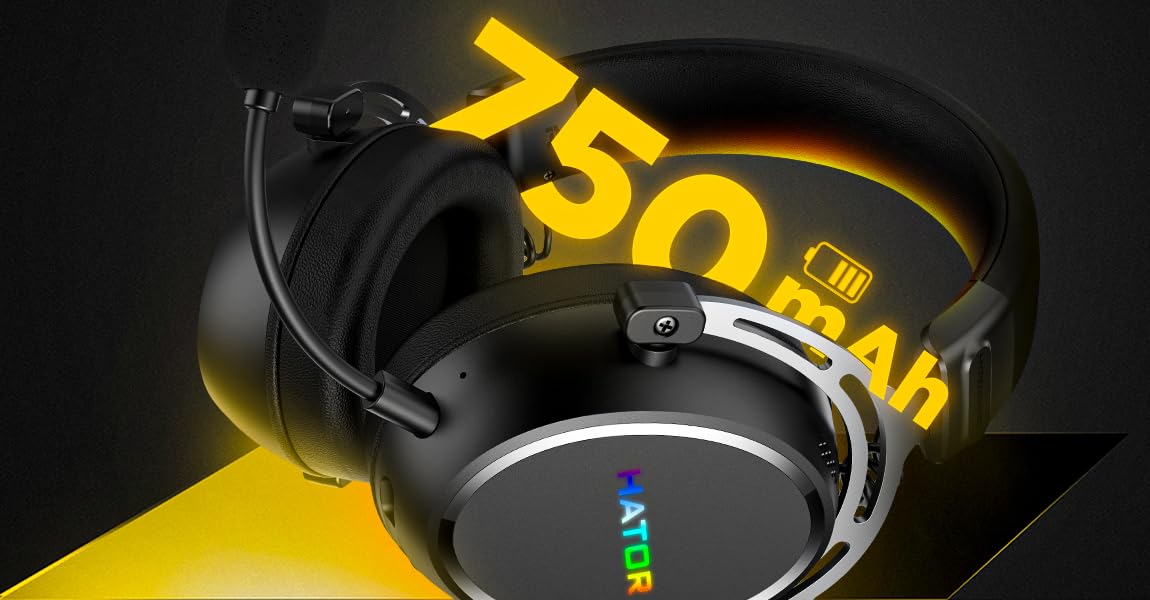 HATOR Hypergang 3 Wireless Gaming-Headset – Hi-Res Audio, Hybrid ANC, 45h Akku, Spatial Audio, Bluetooth & 2.4GHz, abnehmbares Mikrofon, RGB, Head Tracking, SyncHUB App – Schwarz