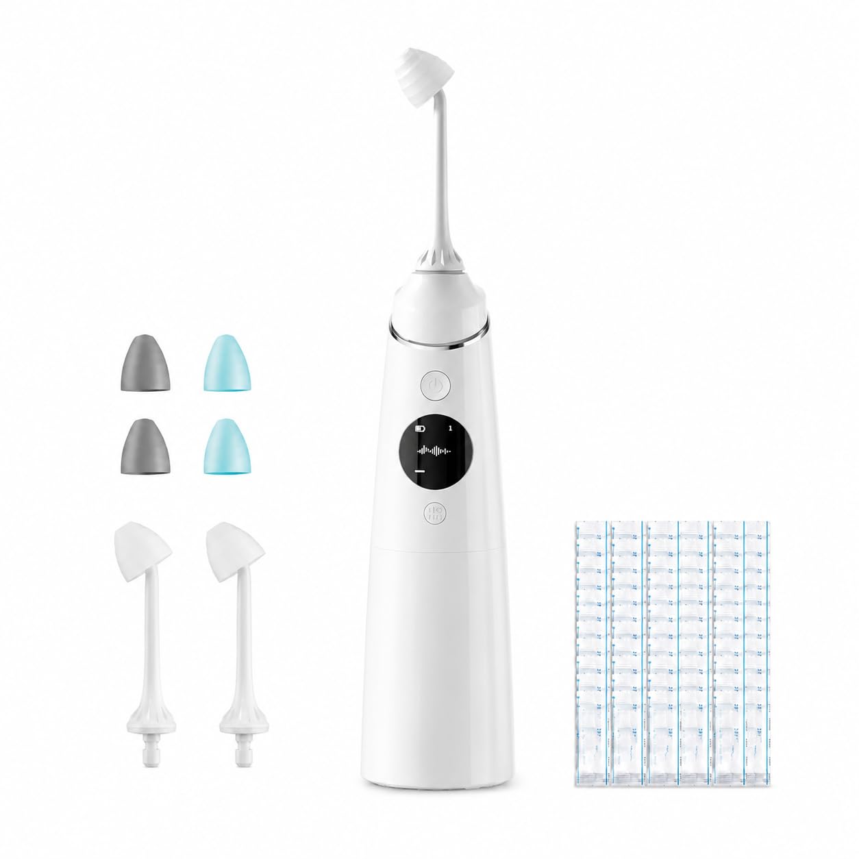 Hydropulseur dentaire pour le nettoyage des dents avec 4 modes de pression, irrigateur buccal sans fil de 300 ml, étanchéité IPX7 et 6 embouts de jet