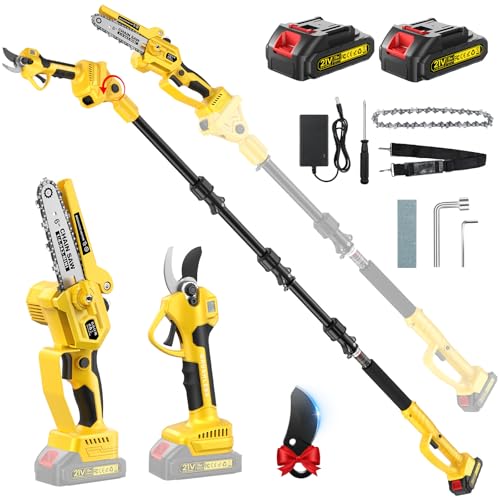 4 en 1 Mini Tronconneuse & Sécateur Électrique avec Perche, Portée Maximale Jusqu'à 4,2 m, 1000 W Moteur Sans Balais & 2 x 2,0 Ah, Tronconneuse a Batterie,...