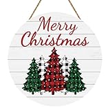 Photo Gallery set di decorazioni natalizie: cartello in legno con scritta in inglese "merry christmas", motivo scozzese, da appendere alla parete o alla porta d ingresso, per portico, parete, porte interne e Photo Gallery set di decorazioni natalizie: cartello in legno con scritta in inglese "merry christmas", motivo scozzese, da appendere alla parete o alla porta d ingresso, per portico, parete, porte interne e