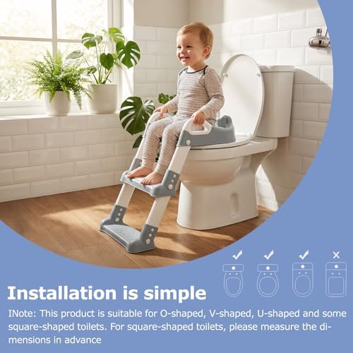 Toddler Toilet Seat with Step Stool, Foldable Potty Training Toddler Toilet Seat and Steps with Adjustable Height PVC Soft Cushion for Toddlers Boys Girls (01 Grey) - 5