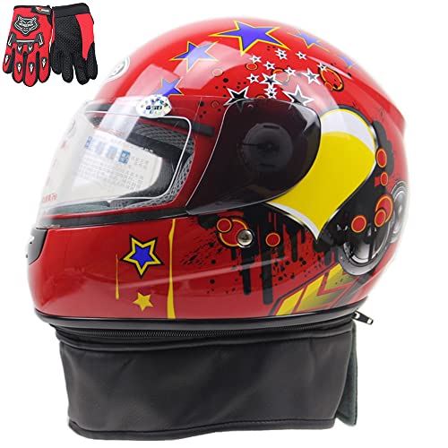 RJHH Cascos para Motocicletas para niños, niños y niñas, Four Seasons Scooters de Bicicletas para niños Cascos de Motocicletas y Guantes, Deportes al Aire Libre, Apto para 4-10 años,Rojo Cover