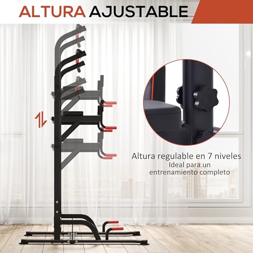 HOMCOM Torre de Ejercicios Estación Multifuncional de Fitness Altura Ajustable con 7 Orificios para Entrenamiento Físico Casa Oficina Gimnasio Carga Máx. 120 kg 123x98x189-239 cm Negro y Rojo - Image 5