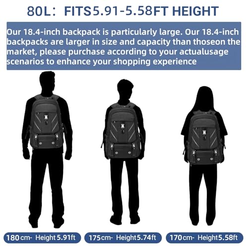 18.4 Inch Large Travel Backpack with Shoe Compartment,80L Water Resistant Anti Theft Backpacks with USB Charging Port,Carry on Flight Approved Laptop Bag Multiple Backpack (Fits above 5.91 ft height)2