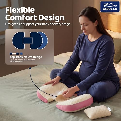 Image of GADDA CO Maternity Pillow for Pregnant Women | Adjustable Dual Pregnancy Wedge Pillow for Belly & Back Support | Butterfly Design Pillow with Hypoallergenic Pure Cotton Cover | Travel Friendly | Pink