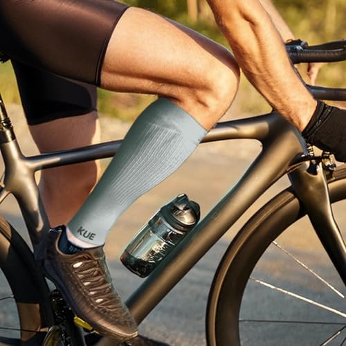 Image of KUE Compression calf sleeves for men and women | Running, Sports Activity | Improved Blood Circulation, Swelling, Calf Support in Muscle Fatigue & Recovery (Grey, S /M)
