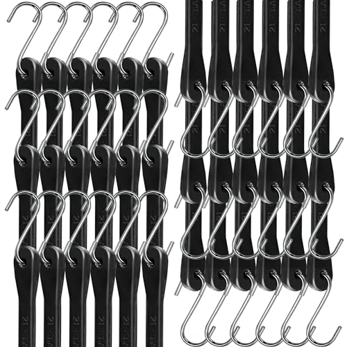 Bungee Cords with Hooks 21" 50 Pack, Heavy Long Duty Rubber Tarp Straps with Crimped S Hooks for Securing Cargo, Tarps in Extreme Weather, Max Stretch