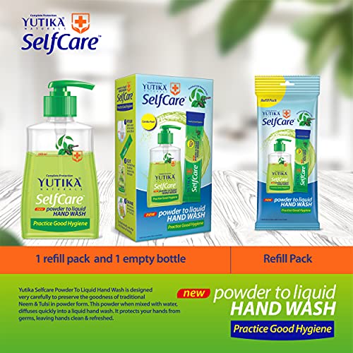 Image of Yuthika Selfcare Powder To Liquid Hand Wash Combo Pack With Empty Bottle + 10 Refill Pack Of 9Gm Each (1 Refill Makes 200ml Hand Wash)