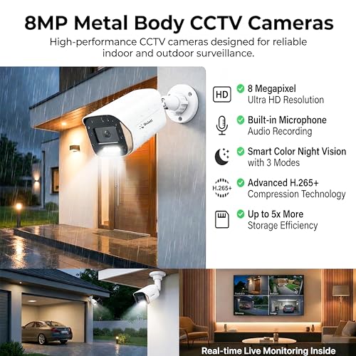 Image of Qidots 10 Channel CCTV Combo Set 4K 8 MP IP Bullet Cameras with 10 Channel NVR and 1TB HDD Hard Disk10pc Metal Body Bullet Camera ColourVu Dual Mode