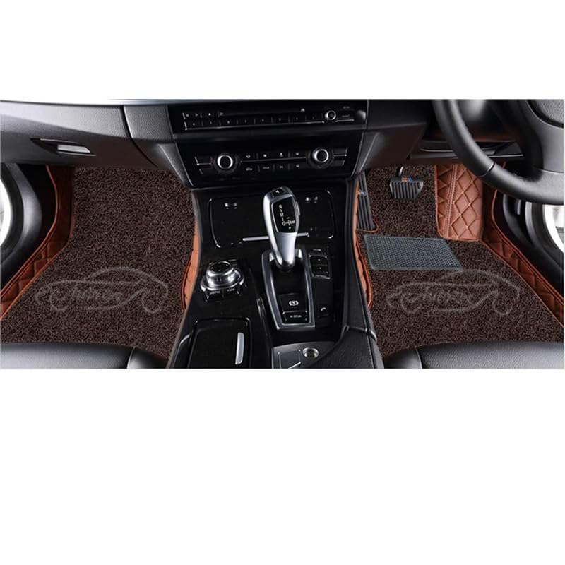 Image of Superior 7D Car Floor Mat Set for Tata Punch Facelift 2026 Petrol /Diesel /CNG, Luxury Leather + Curly Foot Mats, 7-Layer Protection, Waterproof & Anti-Skid, Tan Beige with Coffee Curly