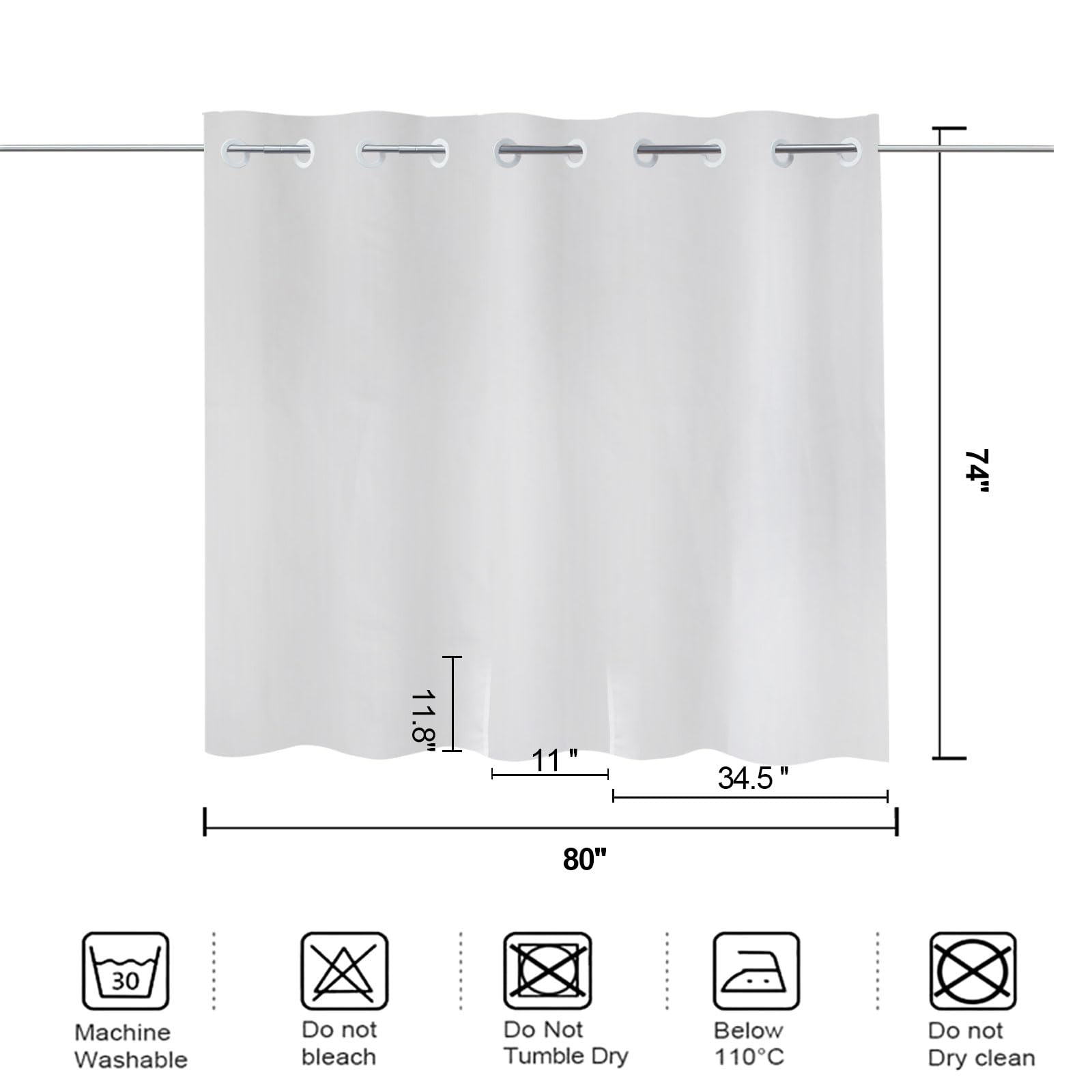 YISURE Tenda da doccia divisa per panchine da bagno, tenda da bagno in tessuto di poliestere, senza ganci necessari, design con 2 fessure verticali, bianca, grande larghezza 203 x altezza 178 cm