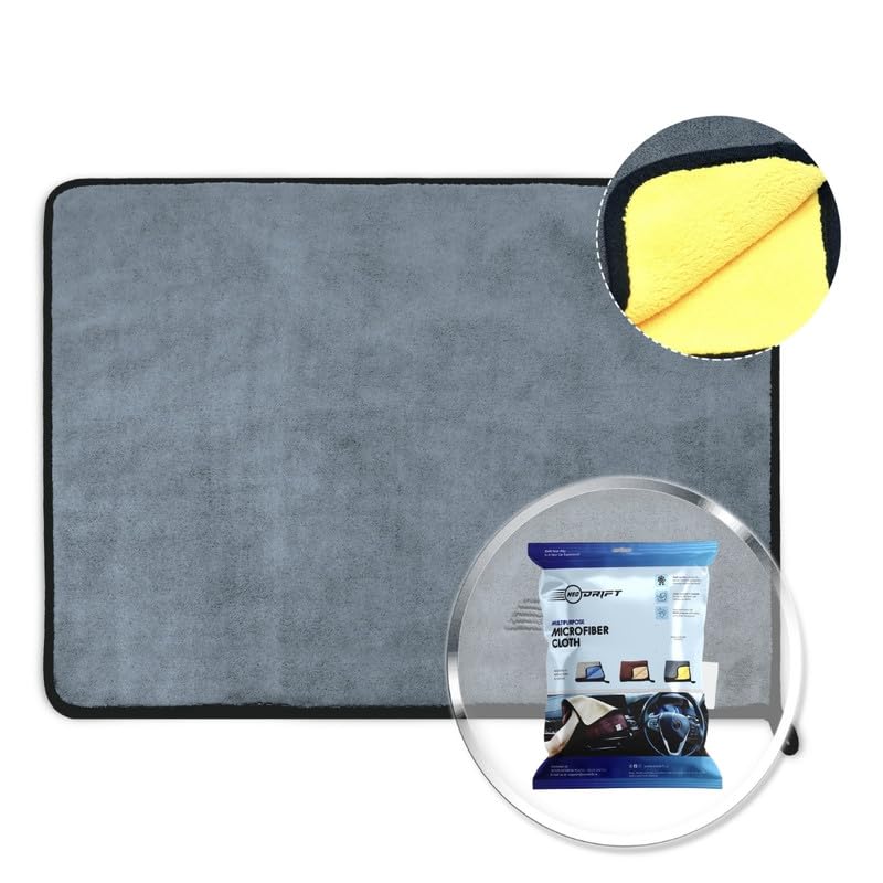 Neodrift ‘800 GSM Microfiber Cloth' - Ultra Soft Cleaning Cloth for Car, Bike - Polishing, Detailing, Highly Absorbent (Size - 40X60 Cm) (Set of 1 Pc) (Colour - Yellow + Dark Grey)