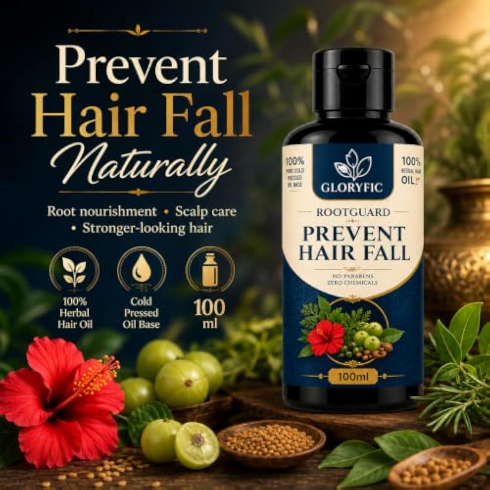 Gloryfic RuttGuard Herbal Hair Fall Oil with Amla & Bhringraj, 100ML