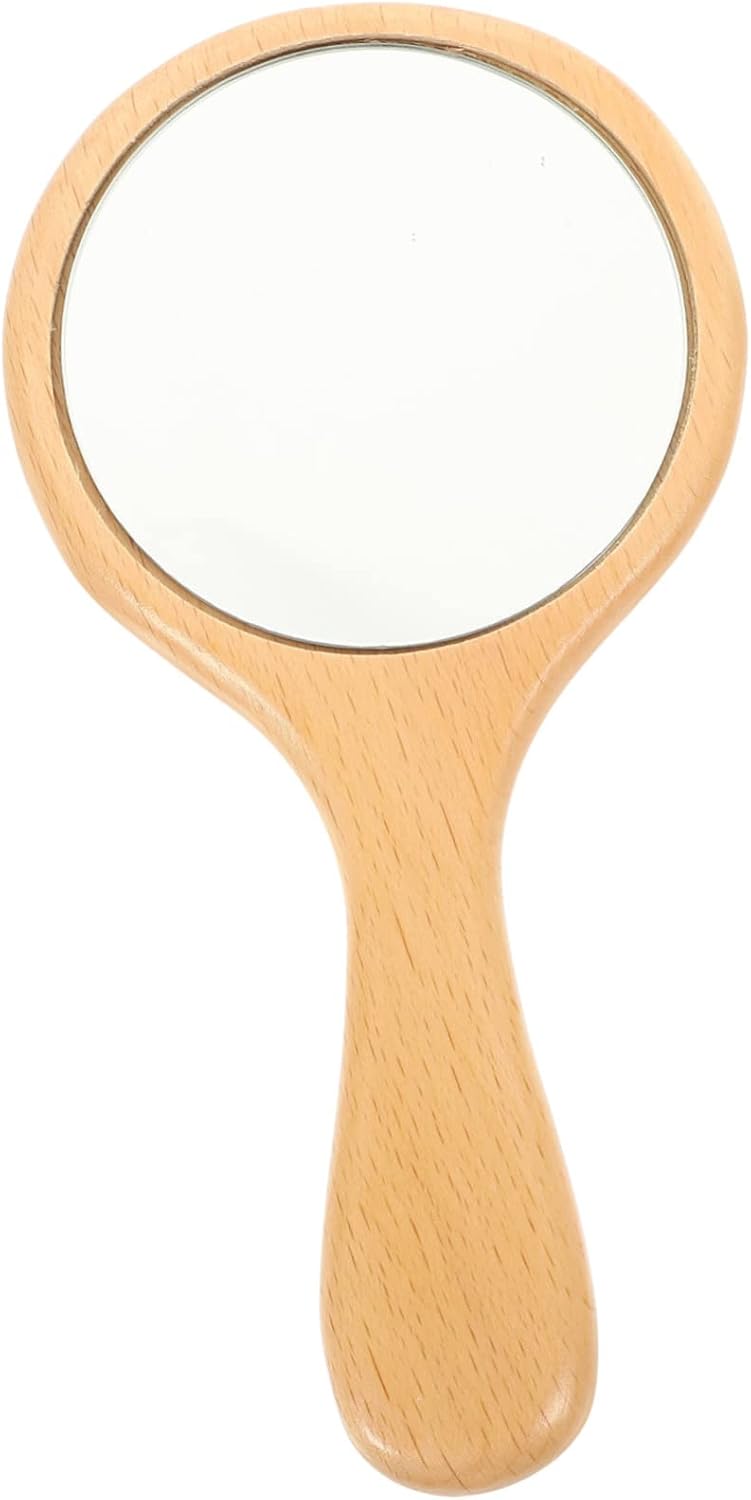 Handheld Makeup Mirror Wooden Handle Portable Cosmetic Mirror for Women and Girls for Travel and Daily Use