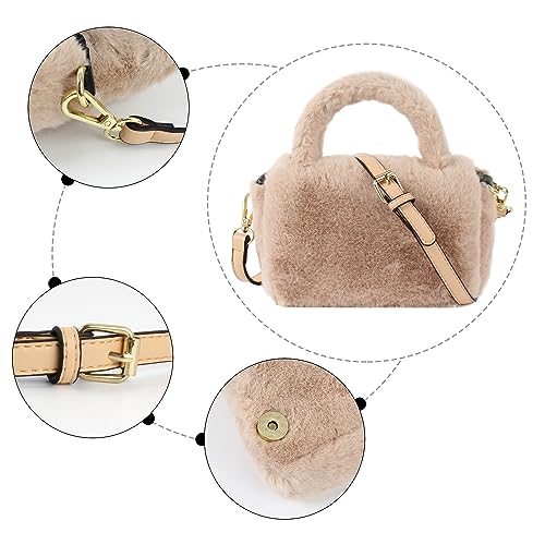 Heidi Women Faux Fur Winter Fashion Shoulder Bag Barrel Shape Drawstring Satchel Purse4
