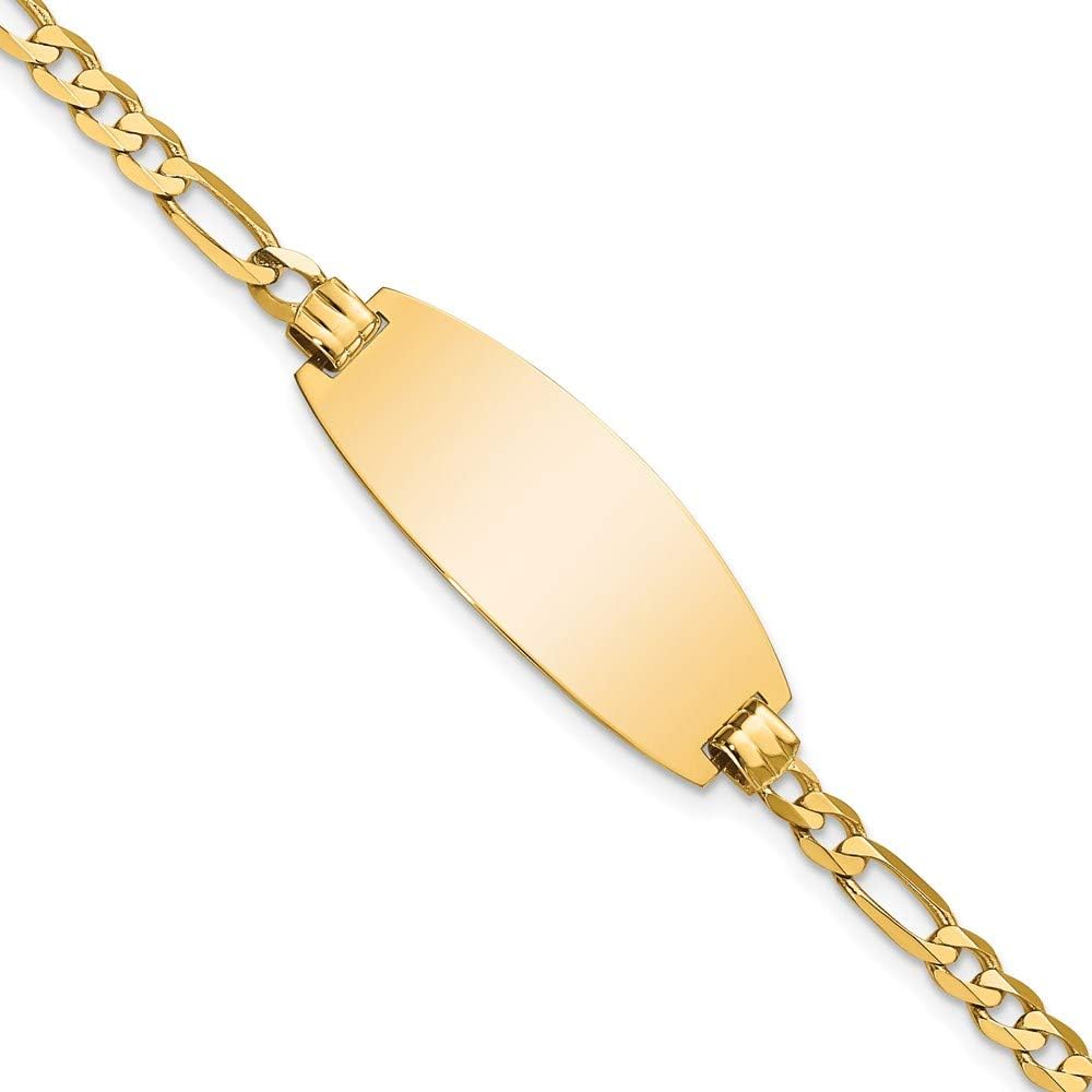 Engravable Personalized Custom 14K Yellow Goldy Oval Figaro ID Bracelet For Men or Women Length 8 inches Width 11.6 mm