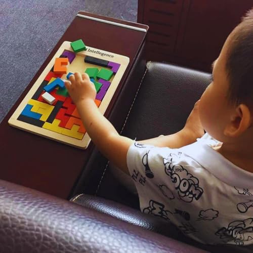 Image of FUN4YOU-Wooden Intelligence Puzzles Toy for Kids 3+ | Educational Wooden Tetris Puzzle Brain Teaser Puzzle for Brain Development & Logical Thinking | Montessori Learning Toy-40 Pcs, Multi Color