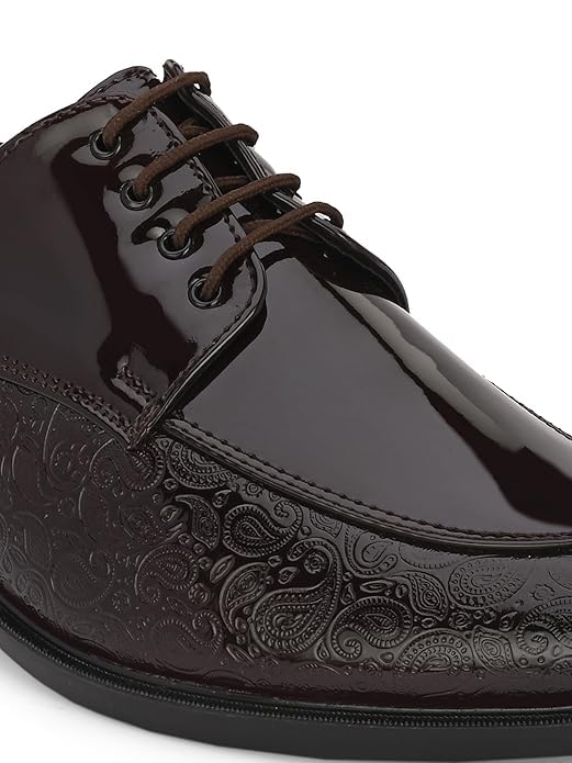 Image of STANPHORD Men Formal Derby Shoes | Textured Patent Leather Lace-Up | Cushioned Insole | Office Business Lightweight Dress Shoes (TPAL 7222)