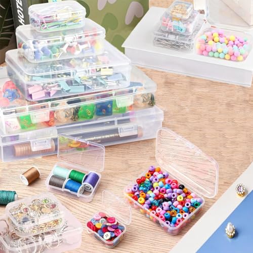 Image of Bead storage container,90pcs of different sizes rectangular mini clear plastic storage box with hinged lid and label for bracelet making DIY jewelry craft nail organizer,(Mix Size-1)